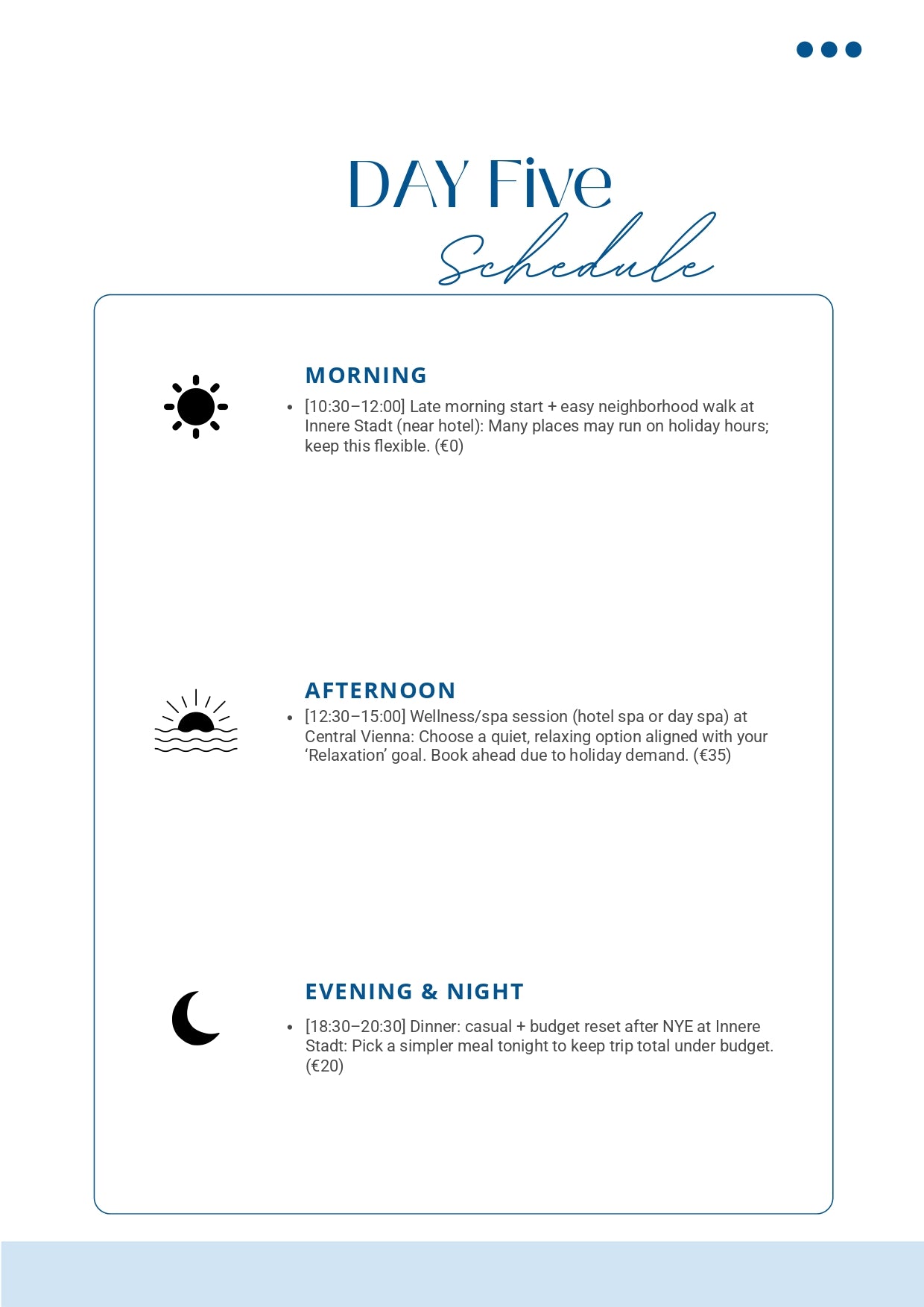 Personalized Travel-Itinerary Service Created Exclusively For You Day Five Schedule MyTravelBotsCom