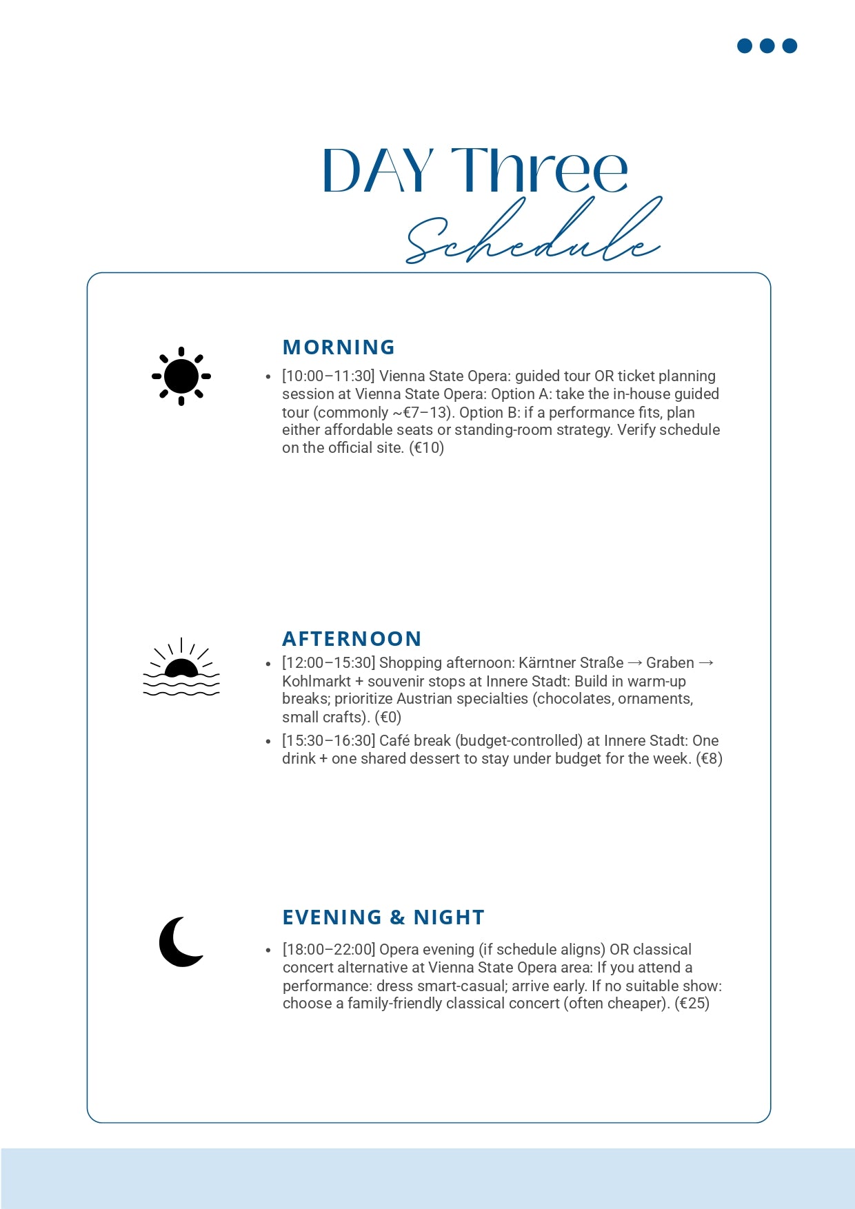 Personalized Travel-Itinerary Service Created Exclusively For You Day Three Schedule MyTravelBotsCom