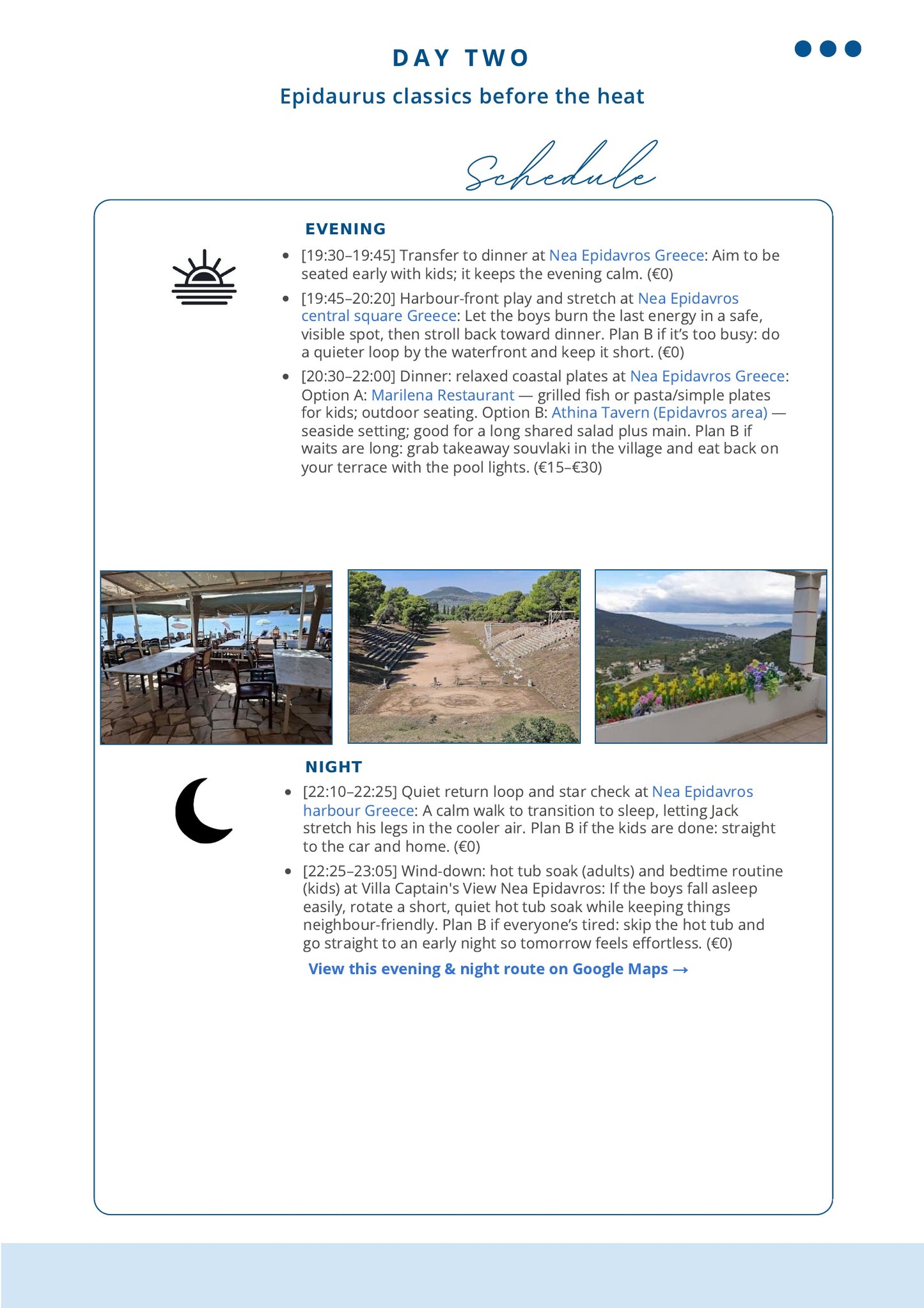 Personalized Travel Itinerary Service Created Exclusively For You Day Two Evening Night Schedule MyTravelBotsCom