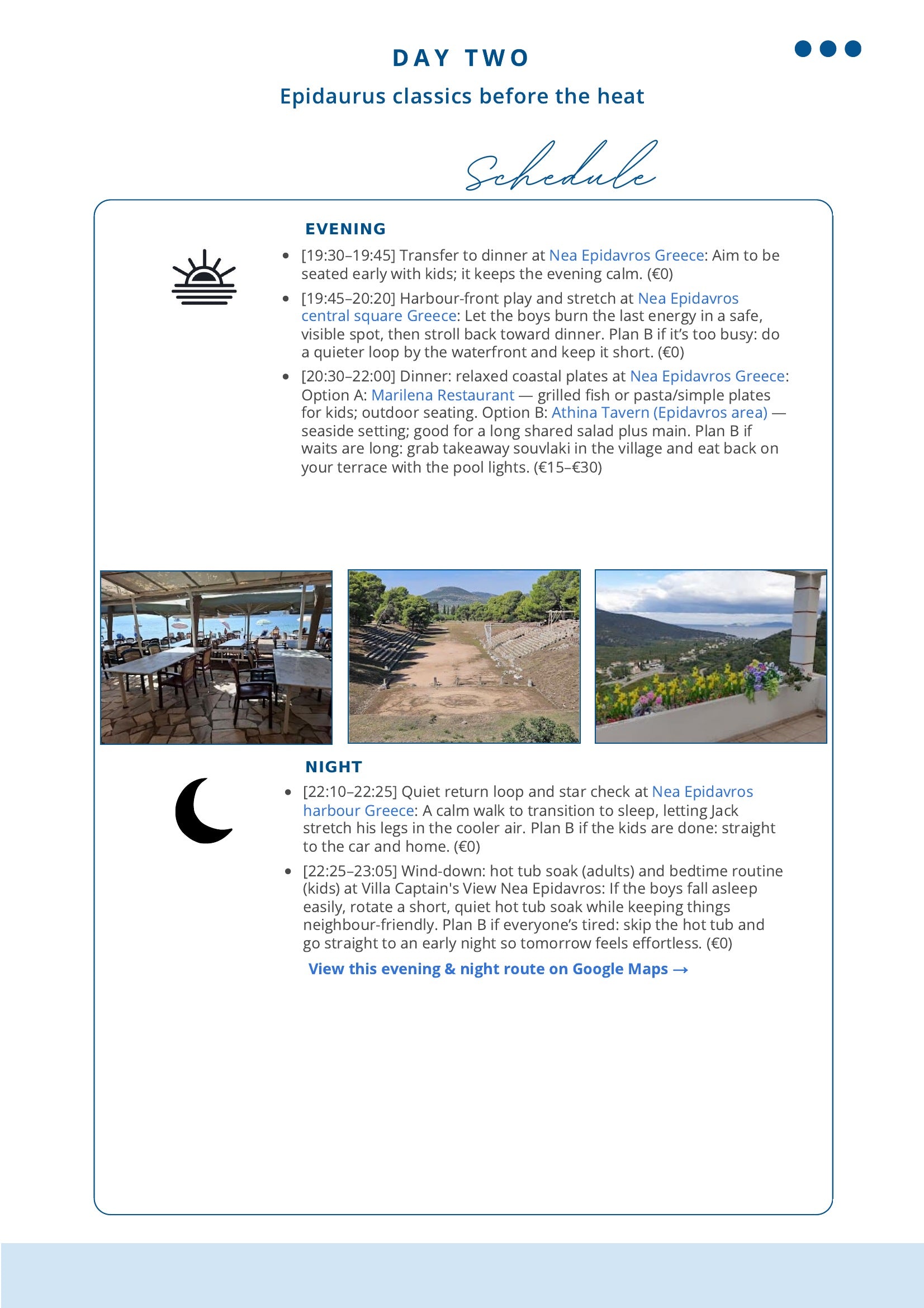 Personalized Travel Itinerary Service Created Exclusively For You Day Two Evening Night Schedule MyTravelBotsCom