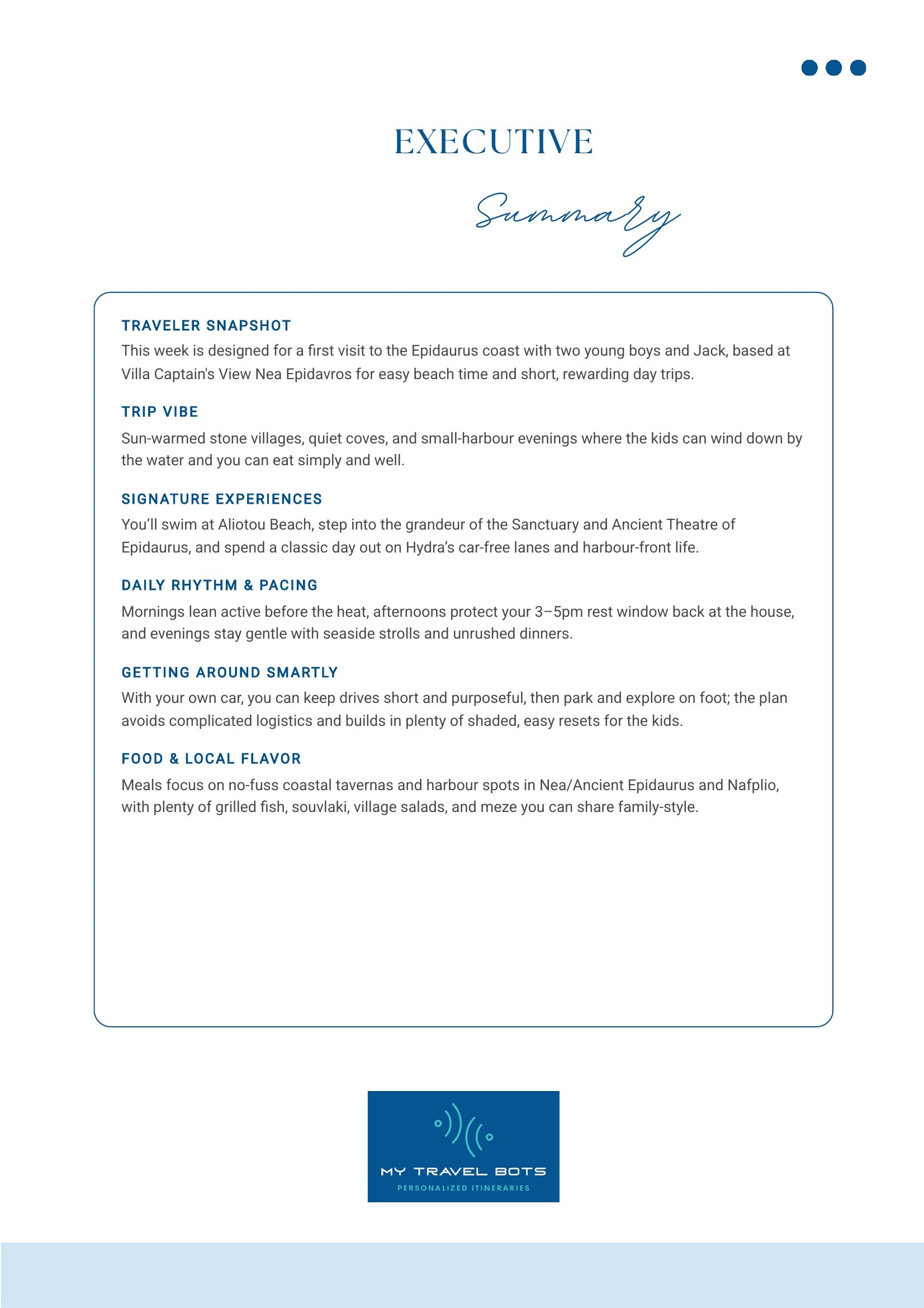 Personalized Travel Itinerary Service Created Exclusively For You Executive Summary1 MyTravelBotsCom