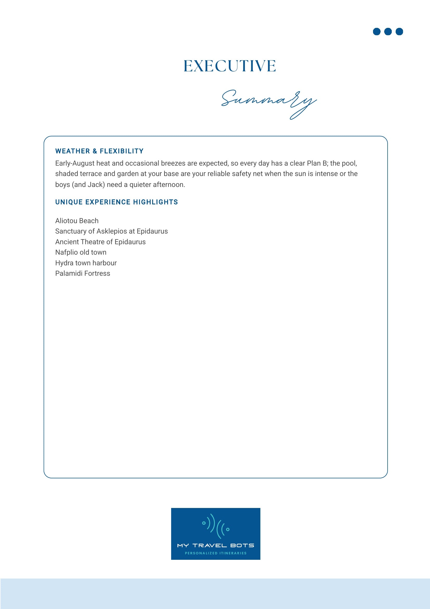 Personalized Travel Itinerary Service Created Exclusively For You Executive Summary2 MyTravelBotsCom